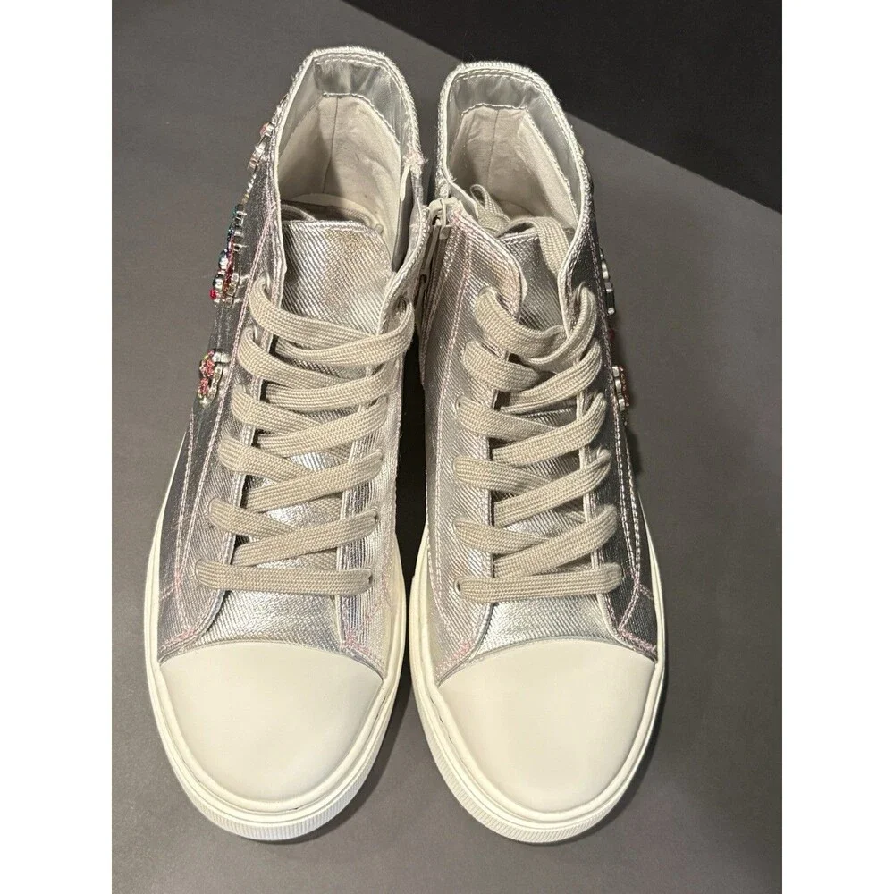Steve Madden Shoes Girls Size 5 Silver High Top Sneaker Glitter Rhinestone